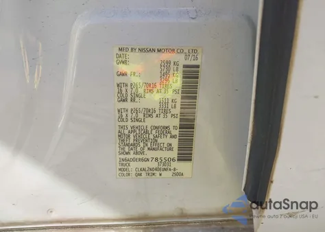 2016 Nissan Frontier Sv from USA, damaged, VIN 1N6AD0ER6GN785506